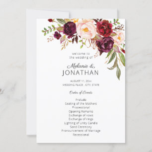 Burgundy Marsala Floral Wedding Program White V2