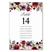 Burgundy Marsala Floral Wedding Reception Seating