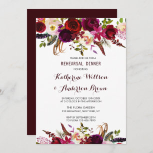 Burgundy Marsala Floral Wedding Rehearsal Dinner Invitation