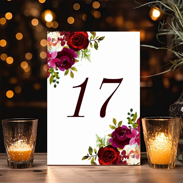 Burgundy Marsala Floral Wedding Table Number (Creator Uploaded)