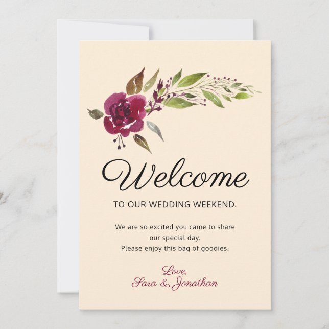 Burgundy Marsala Floral | Wedding Welcome (Front)