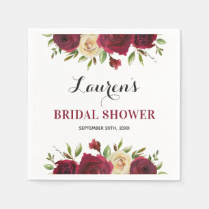 Burgundy Marsala Floral Winter Bridal Shower Paper Napkin