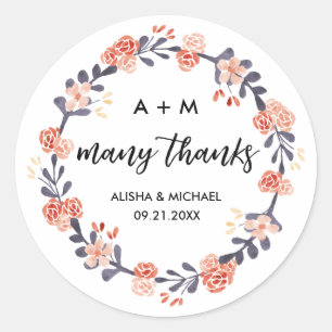 Burgundy Marsala Floral Wreath Wedding Favour Classic Round Sticker