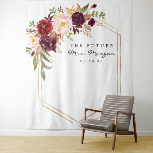 Burgundy Marsala Future Mrs Bridal Shower Backdrop Tapestry