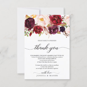 Burgundy Marsala In Lieu of Favours Place Card