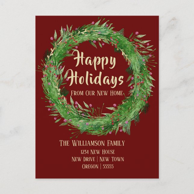 Burgundy | Marsala New Home Happy Holiday Postcard (Front)
