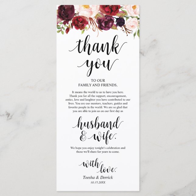 Burgundy Marsala, Place Setting Thank You Card (Front)