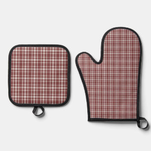Burgundy Marsala Plaid Oven Mitt & Pot Holder Set