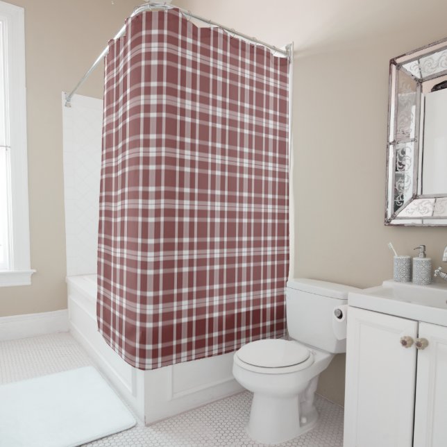 Burgundy Marsala Plaid Shower Curtain (In Situ)