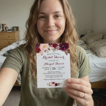 Burgundy Marsala Red Floral Autumn Bridal Shower