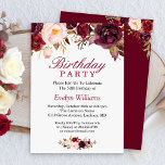 Burgundy Marsala Red Floral Birthday Party Invitation<br><div class="desc">Create the perfect Birthday Party invite with this "Burgundy Marsala Red Floral Invitation" template. This high-quality design is easy to customise to be uniquely yours! (1) For further customisation, please click the "customise further" link and use our design tool to modify this template. (2) If you prefer thicker papers /...</div>