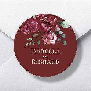 Burgundy   Marsala Red Floral Wedding  Classic Round Sticker