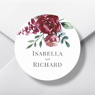 Burgundy Marsala Red Floral Wedding Classic Round Sticker