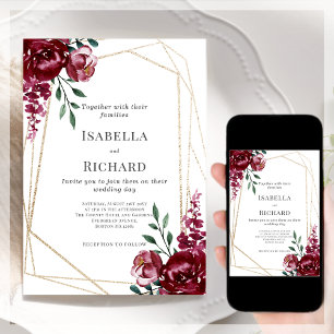  Burgundy   Marsala Red Floral Wedding Invitation