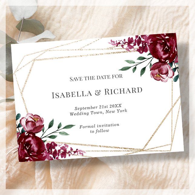 Burgundy | Marsala Red Floral Wedding Save The Date (Creator Uploaded)