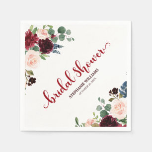 Burgundy Marsala Red Navy Floral Bridal Shower Napkin