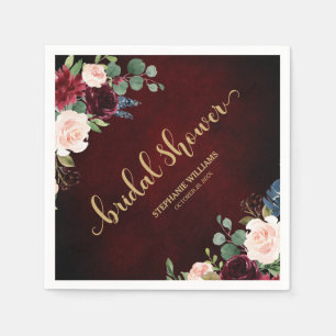 Burgundy Marsala Red Navy Floral Bridal Shower Napkin