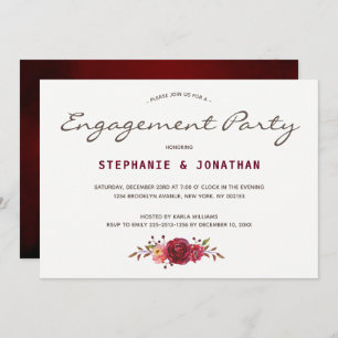 Burgundy Marsala Red Roses Floral Engagement party Invitation