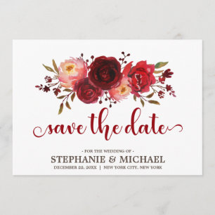 Burgundy Marsala Red Roses Floral save the date