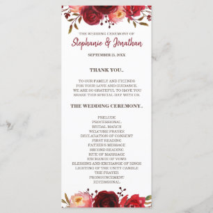 Burgundy Marsala Red Roses Floral Wedding Program