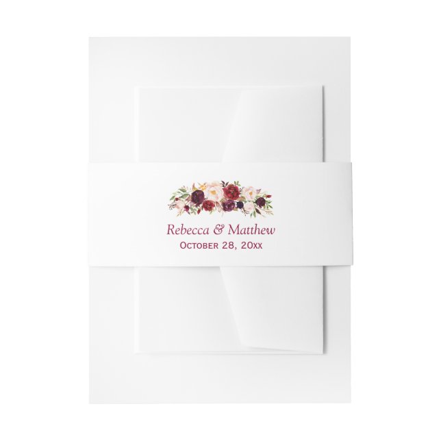 Burgundy Marsala Rustic Floral Chic Wedding Invitation Belly Band (Front Example)