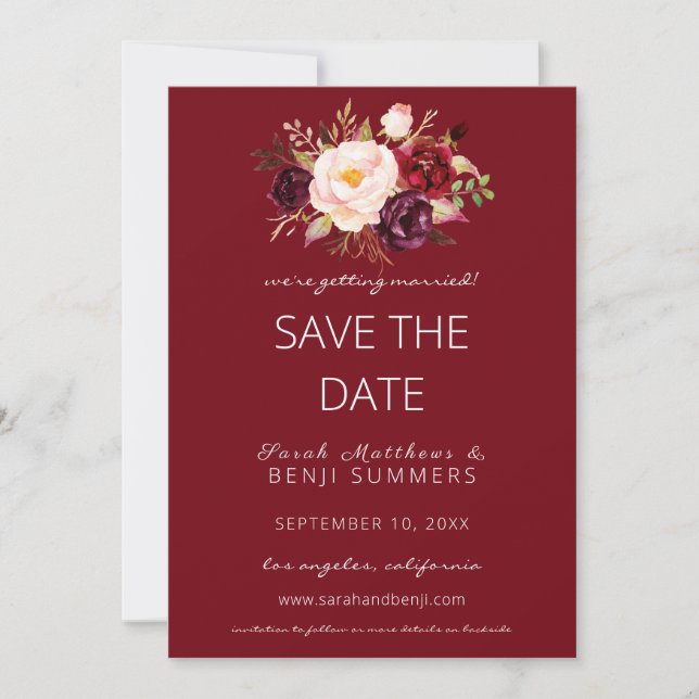 Burgundy Marsala Save the Date Change Red Invitation (Front)