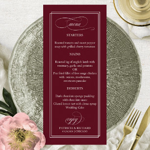 Burgundy Marsala Simple Elegant 4x9 Wedding Menu