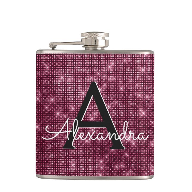 Burgundy Marsala Sparkle Monogram & Initial Hip Flask (Front)