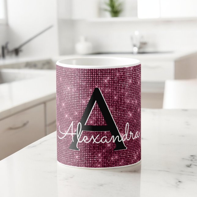 Burgundy Marsala Sparkle Monogram Name & Initial Coffee Mug (Creator Uploaded)