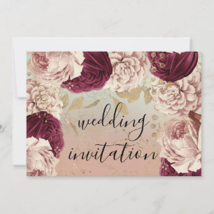 Burgundy Marsala Wedding Rose Blue Roses Floral Invitation