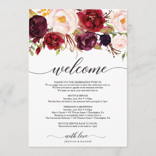 Burgundy Marsala Wedding Welcome Itinerary Letter Program
