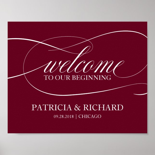 Burgundy Marsala Welcome To Our Beginning Poster (Front)