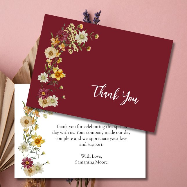 Burgundy Marsala Wildflower Rustic Boho  Thank You Card (Creator Uploaded)