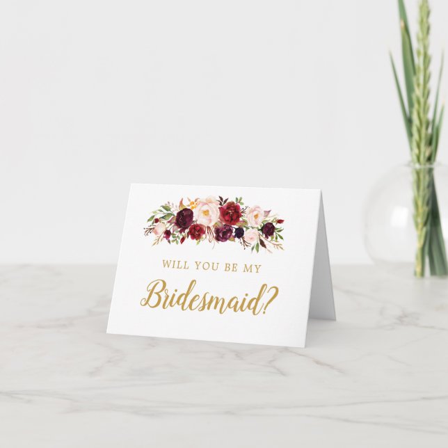 Burgundy Marsala Will You Be My Bridesmaid Card (Front)