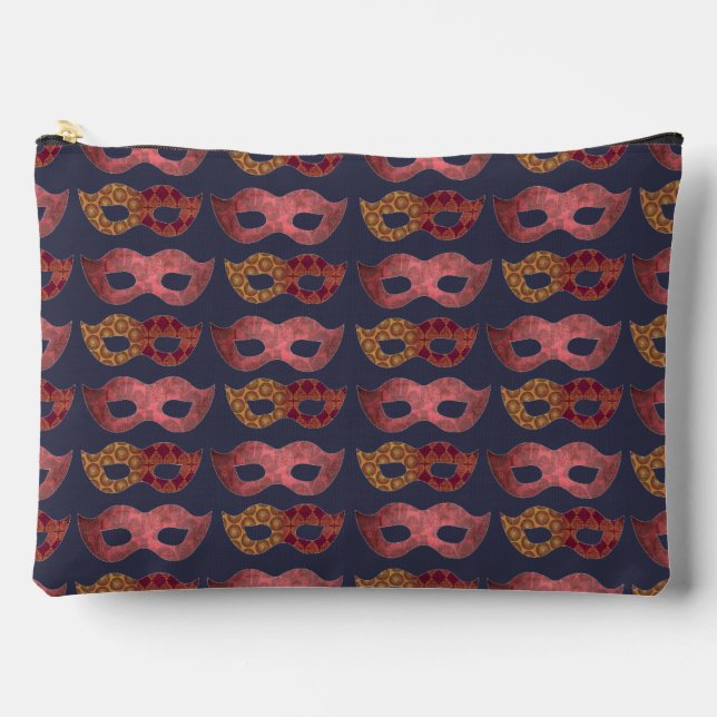 Burgundy Masquerade Masks Pattern Accessory Pouch (Front)