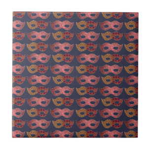 Burgundy Masquerade Masks Pattern Ceramic Tile