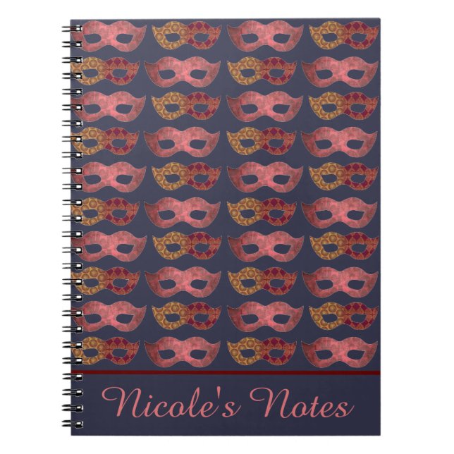 Burgundy Masquerade Masks Pattern Personalised Notebook (Front)