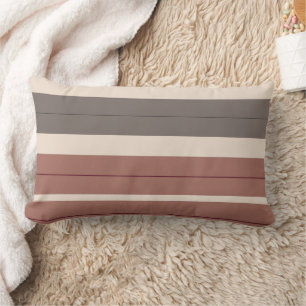 Burgundy mauve and grey stripes lumbar cushion