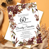 Burgundy Mauve Ivory Fall Floral 60th Birthday