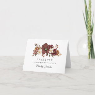 Burgundy Mauve Ivory Fall Floral 70th Birthday Thank You Card