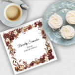 Burgundy Mauve White Fall Flower 90th Birthday Napkin<br><div class="desc">Elegant burgundy, mauve and ivory white fall flowers create a very pretty floral frame. Berries and branches give it a modern and rustic Boho vibe. The birthday celebrant's name is written in a timeless script font. Two lines of text below let you customise your birthday message. This item is part...</div>