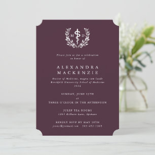 Burgundy MD Asclepius + Laurel Wreath Graduation Invitation