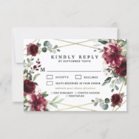 Burgundy Meal Choice Blush Gold Greenery Wedding