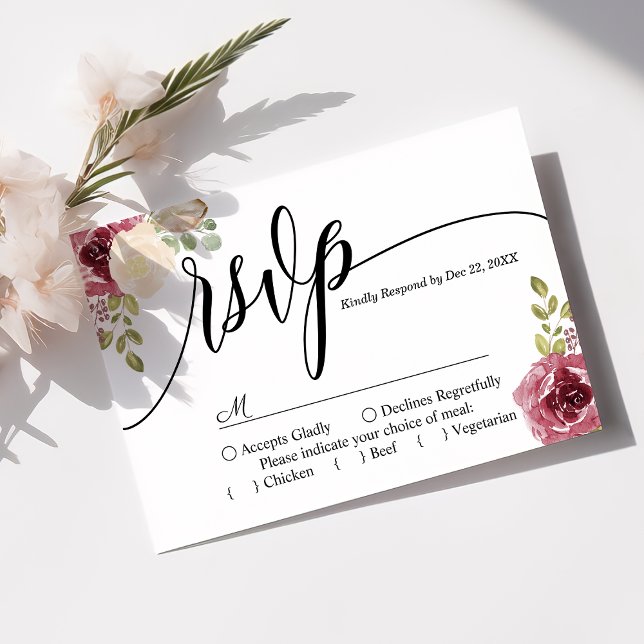 Burgundy Merlot Floral Wedding RSVP Card (Creator Uploaded)