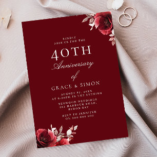 Burgundy Merlot Wine 40th Wedding Anniversary Invitation