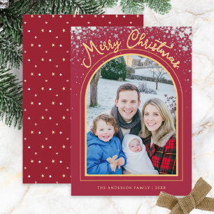 Burgundy Merry Christmas Arch Photo Personalised Holiday Card