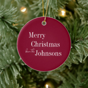 Burgundy Merry Christmas Ceramic Ornament