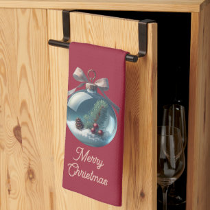 Burgundy Merry Christmas Ornament Kitchen Towel