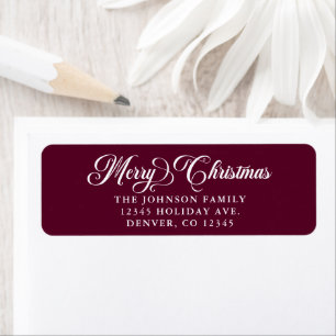 Burgundy Merry Christmas Pretty Calligraphy Return Address Label