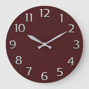 Burgundy  Metal Silver Grey Grey Arabic Numers Large Clock